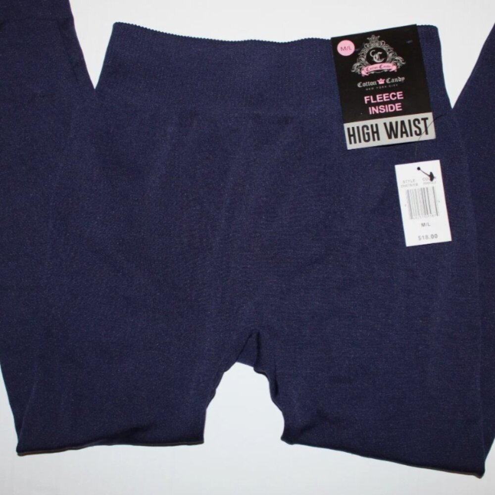 Navy Blue Lined Fleece Leggings Cotton Candy M/L NWT High Waist Stretch Pants